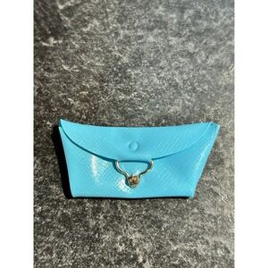 Vintage Barbie Blue Vinyl Clutch Envelope Purse Opens & Closes